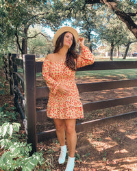 Off Shoulder Floral Print High Waisted Smocked Ruffle Dress