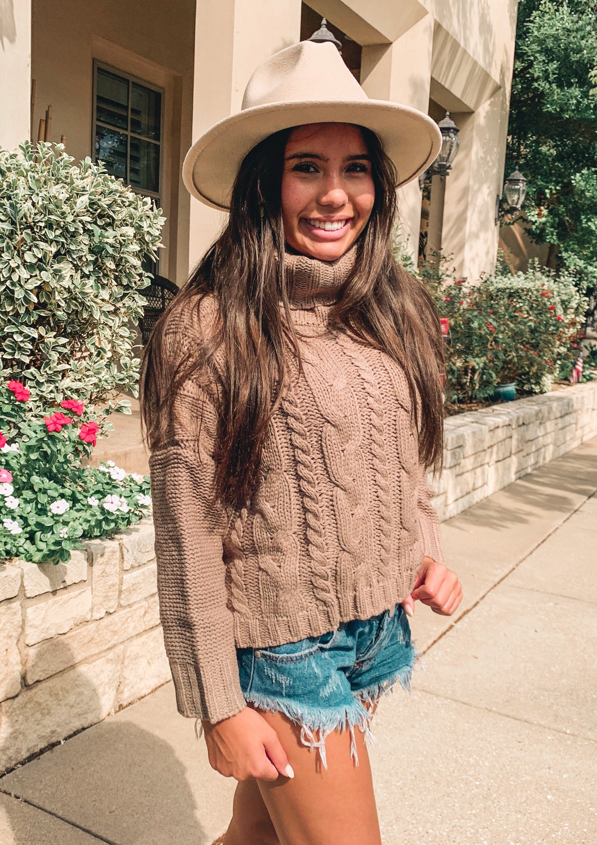 Coco Brown Turtle Neck Cable Knit Sweater