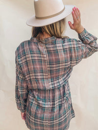 PLAID PRINT LONG-SLEEVE SHIRTDRESS