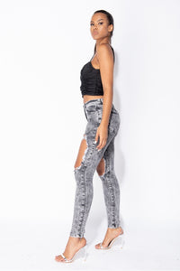 Light Grey Acid Extreme Distressed High Waist Skinny Jeans