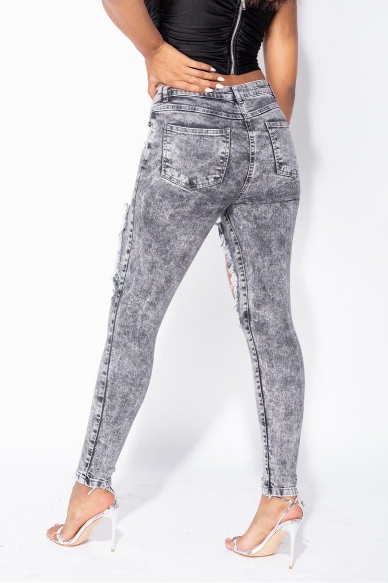 Light Grey Acid Extreme Distressed High Waist Skinny Jeans
