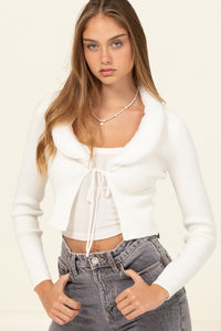 Miss Mesmerize Fur Trim Tie Front Ribbed Cardigan