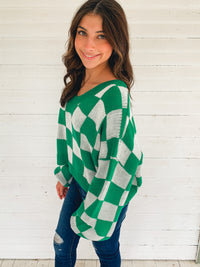 GREEN CHECKERED SWEATER