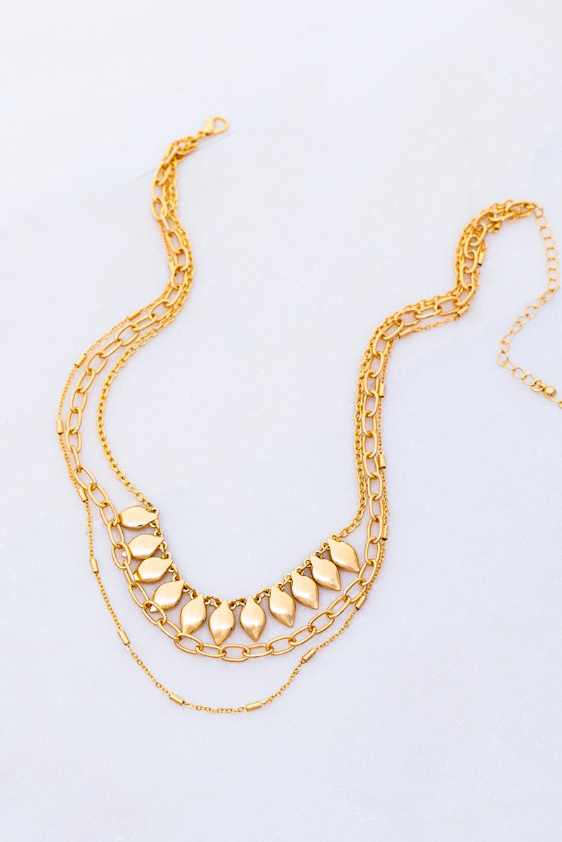 Three layer chunky chain necklace teardrop charms