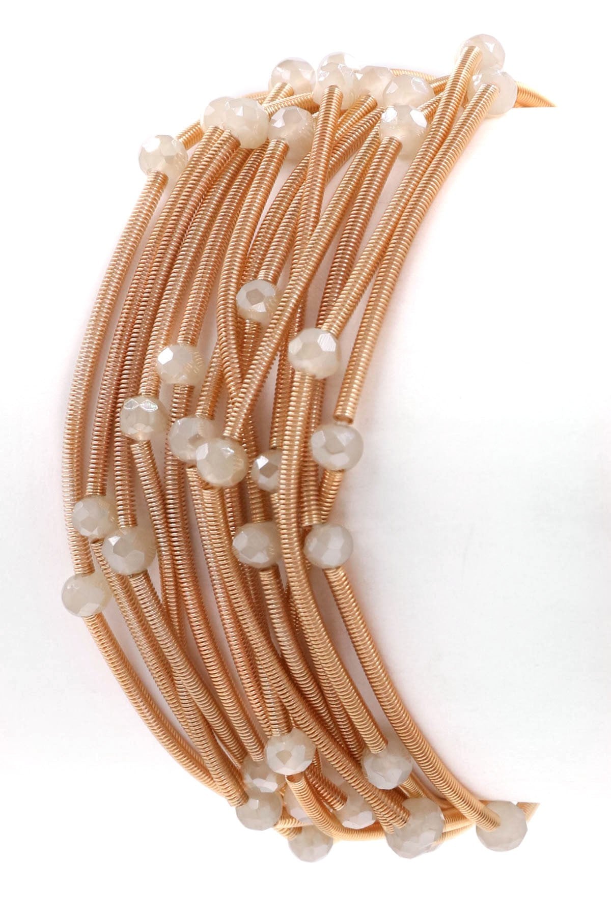 Metal coil faceted bead elastic bracelet set