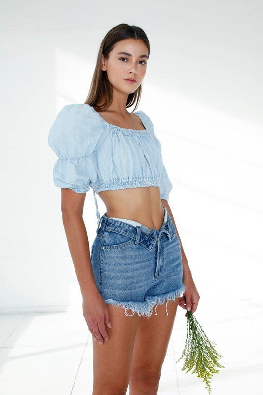 HIGH RISE FRONT RIBBON OPEN SHORTS