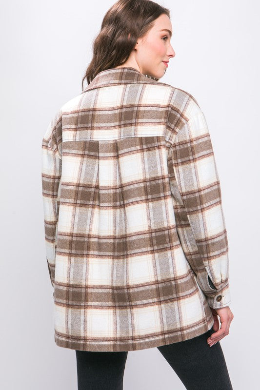 Plaid Button Up Jacket with Sherpa Lining