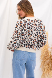 Fuzzy Leopard Pullover Sweater