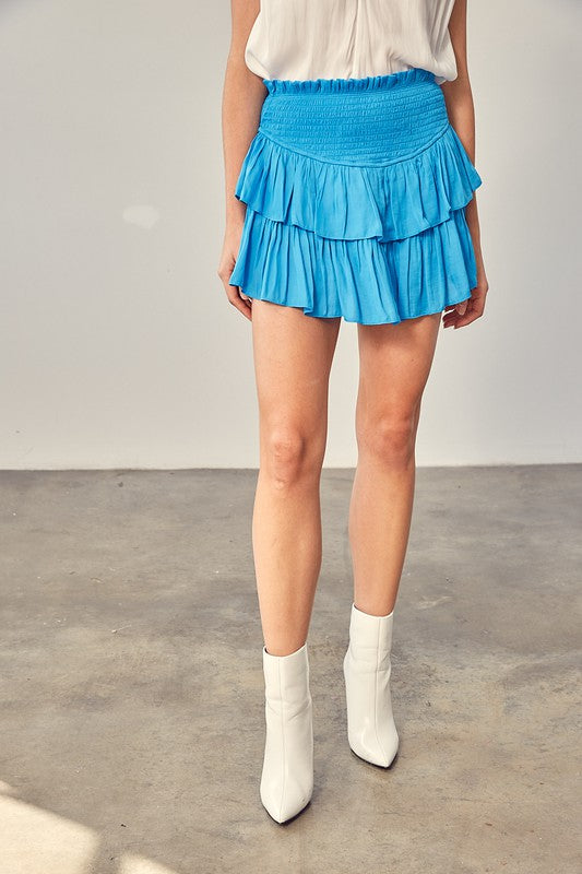 Blue Smocking Skirt with Shorts