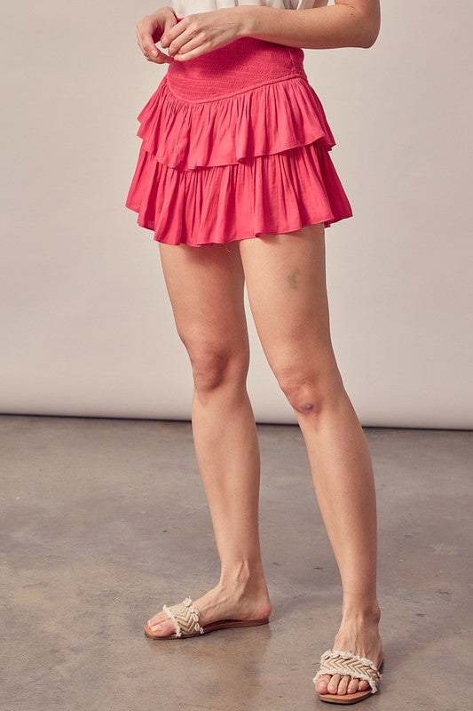 Pink Smocking Skirt with Shorts