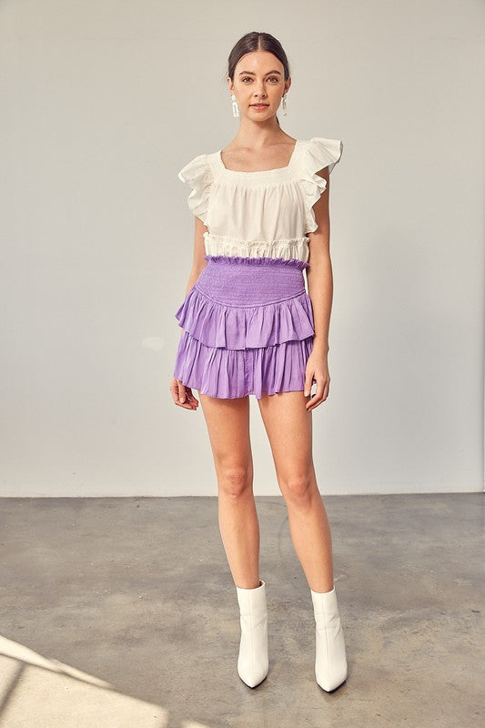 Purple Smocking Skirt with Shorts