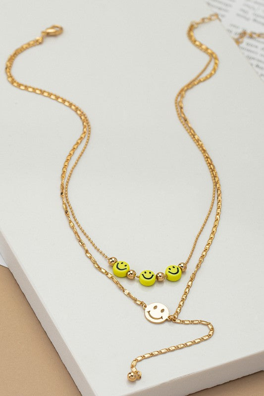 Two row smiley face charms Y necklace