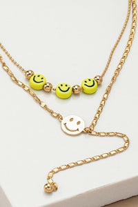 Two row smiley face charms Y necklace