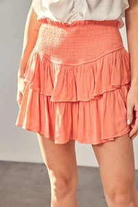 Coral Ruffle Mini Skirt with Shorts