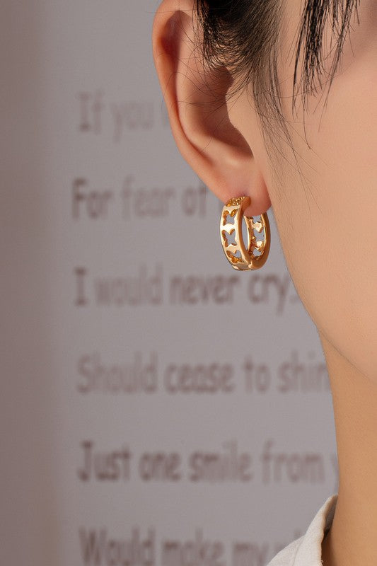 Cutout butterfly brass mini hoop earrings