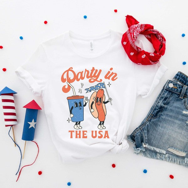 Party In The USA Hot Dog Short Sleeve Graphic Tee