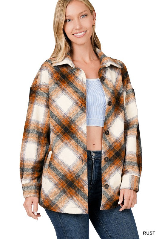 Yarn Dyed Plaid Shacket With Pockets