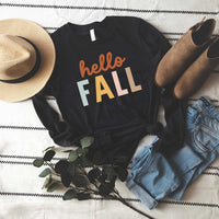 Hello Fall Colorful Long Sleeve Graphic Tee