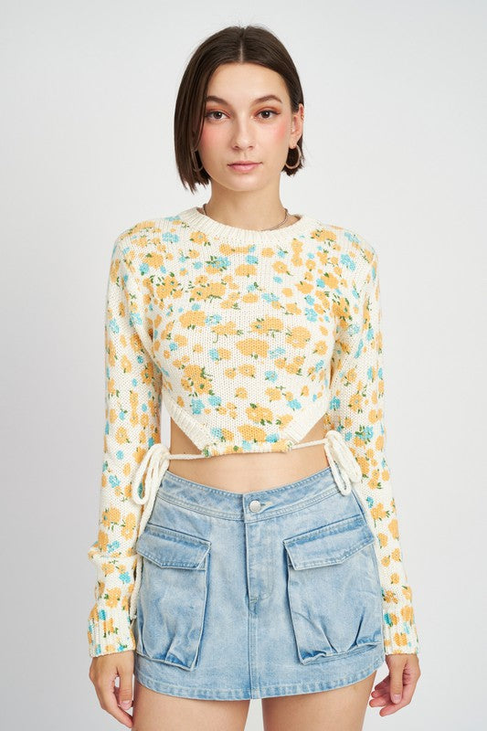 WILDFLOWER SWEATER TOP WITH SIDE DRAWSTRINGS