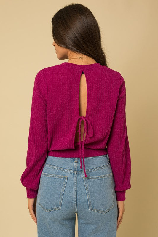 Berry Back Open Tie Top