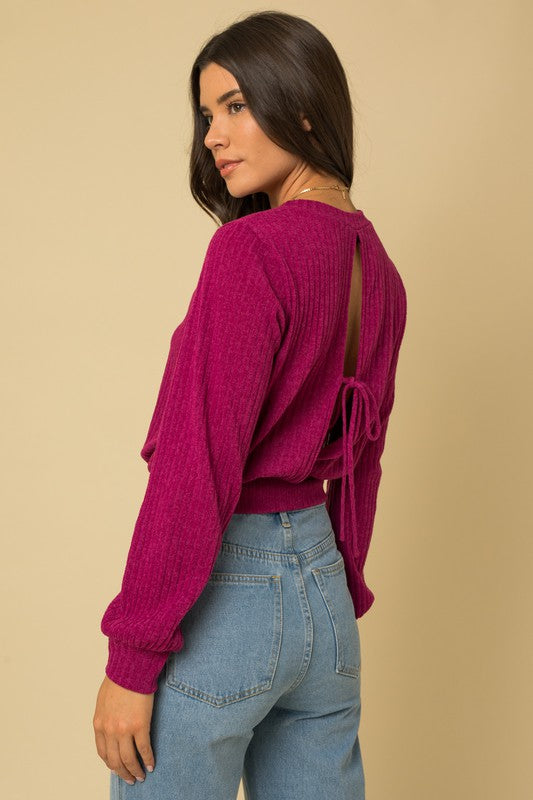 Berry Back Open Tie Top