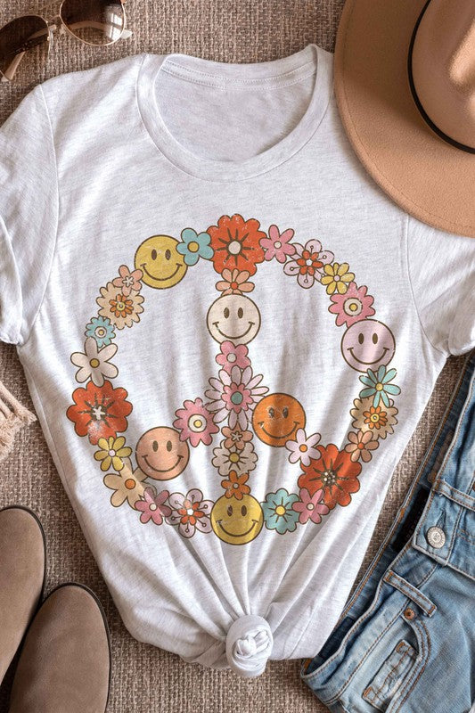 RETRO HAPPY FACE PEACE GRAPHIC TEE