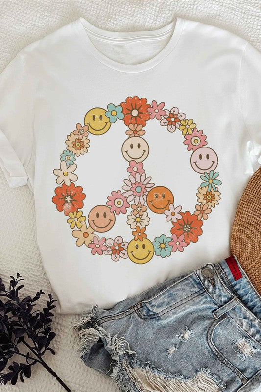 RETRO HAPPY FACE PEACE GRAPHIC TEE