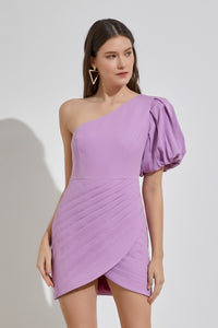 Lilac One Shoulder Ruffle Dress