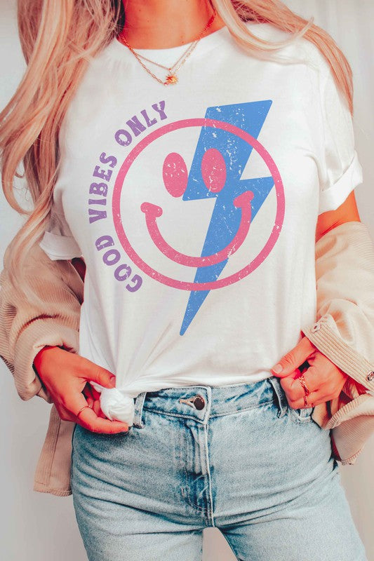 GOOD VIBES ONLY HAPPY FACE GRAPHIC TEE