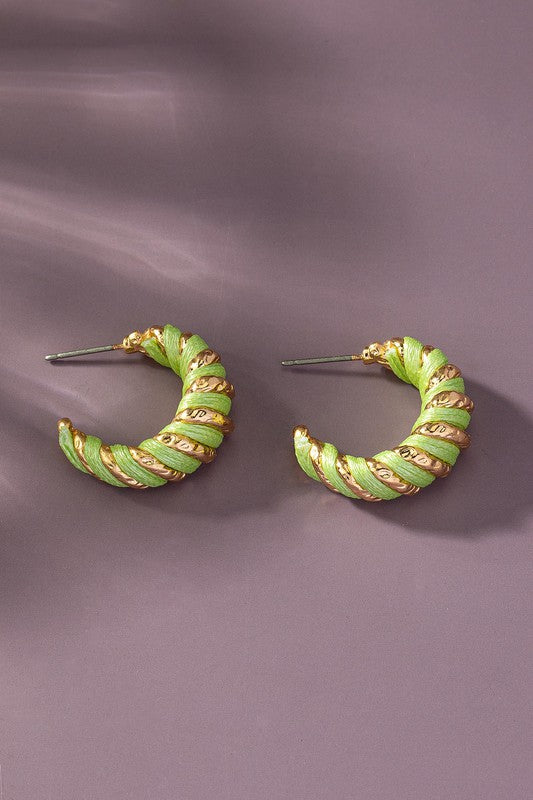 Leather cord wrapped texture hoop earrings