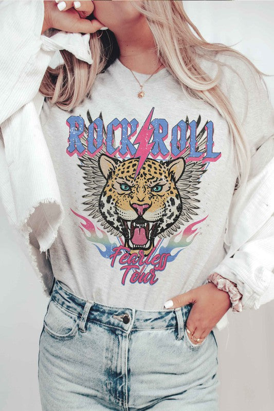 ROCK & ROLL LIGHTNING LEOPARD GRAPHIC T-SHIRT