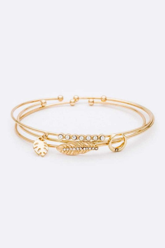 Leaf Horn Triple Wired Convertible Bangle Set