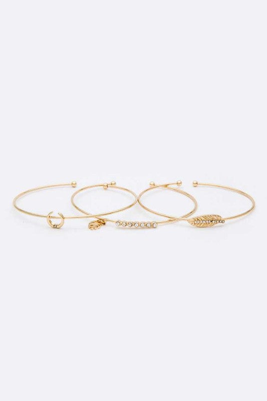 Leaf Horn Triple Wired Convertible Bangle Set