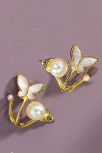Front and back pearl stud and butterfly ear jacket