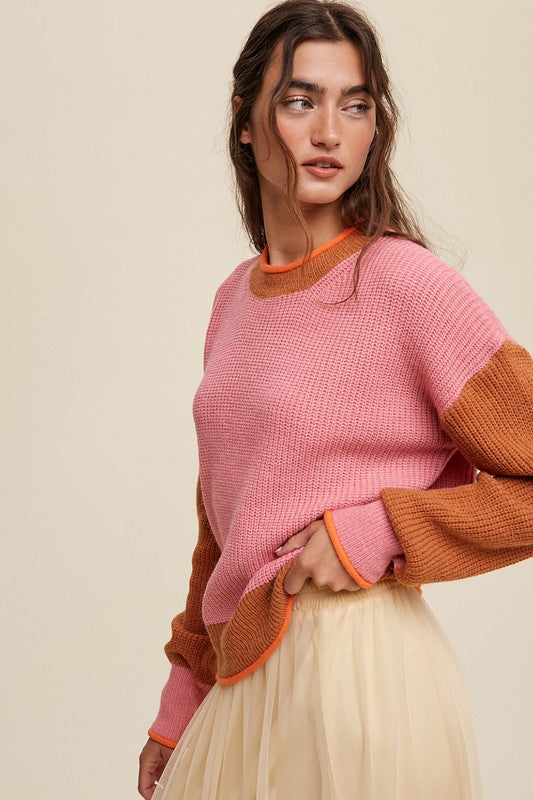 Color Block Ribbed Knit Sweater