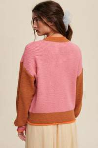 Color Block Ribbed Knit Sweater