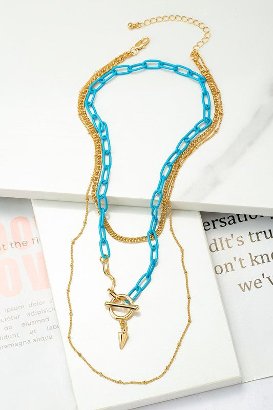 3 row turquoise chain necklace set