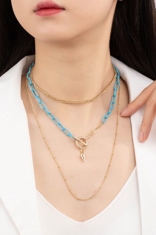 3 row turquoise chain necklace set