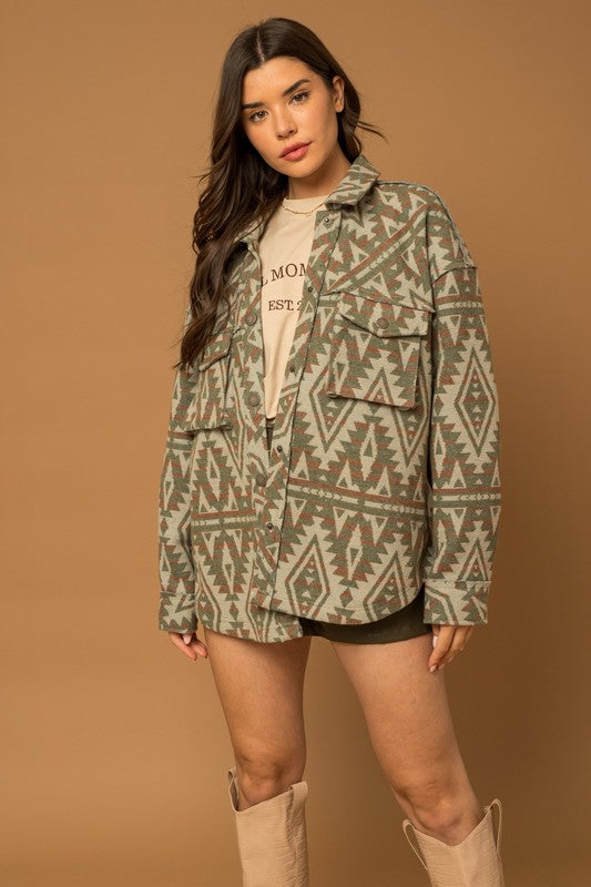 3D Pocket Aztec Print Shacket