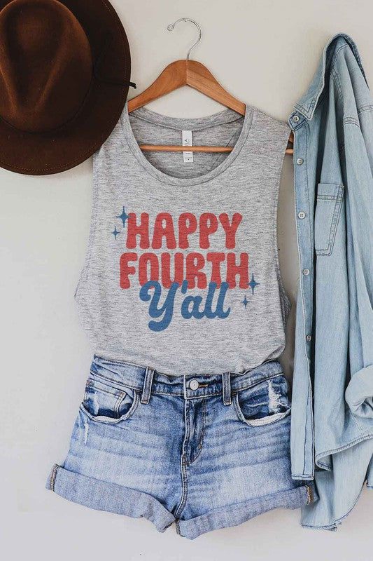 HAPPY FOURTH YALL GRAPHIC MUSCLE TANK