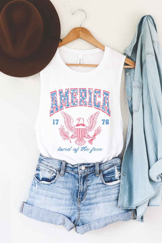 AMERICA LAND OF THE FREE GRAPHIC MUSCLE TANK