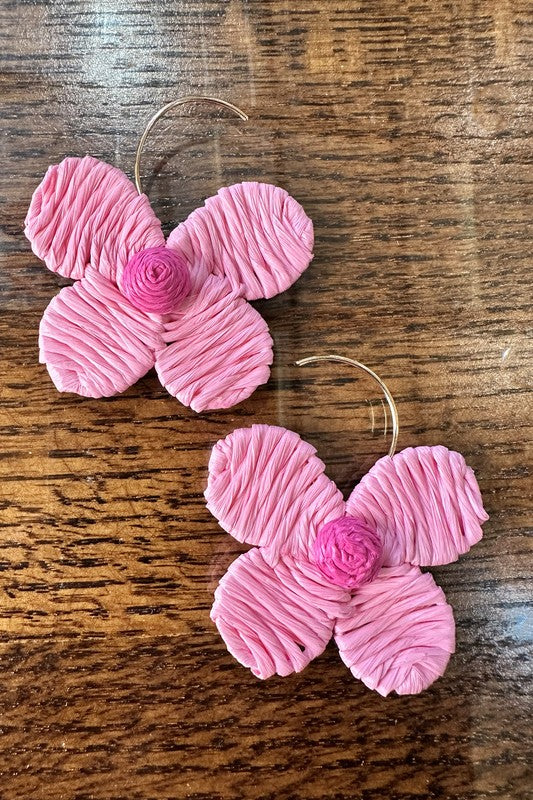 Raffia straw flower earrings