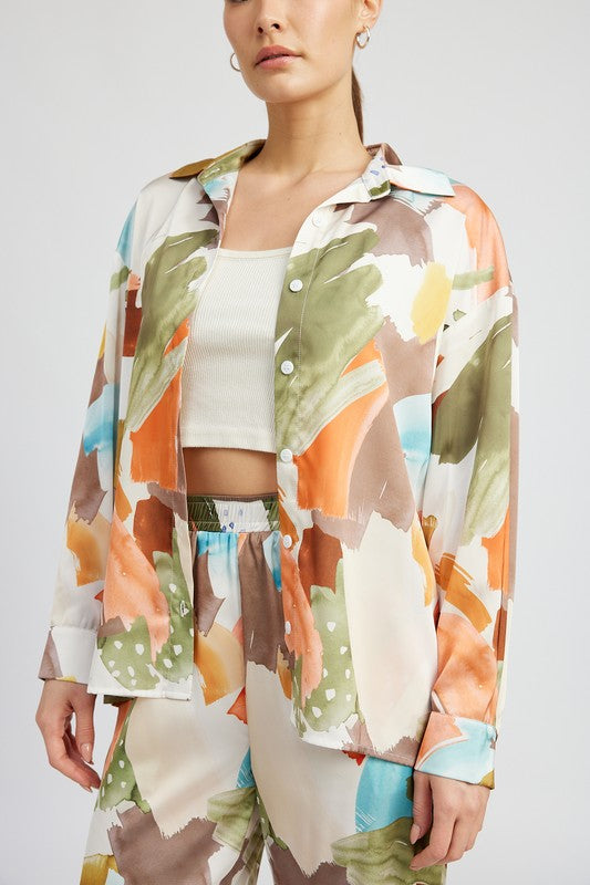 OVERSIZED BUTTON UP PRINTED SHIRT