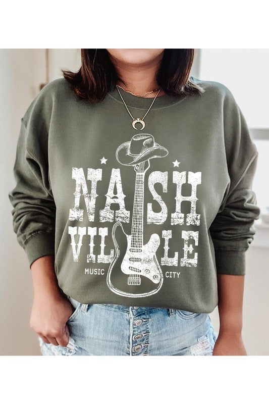 Nashville Cowboy Guitar Graphic Fleece Sweatshirts