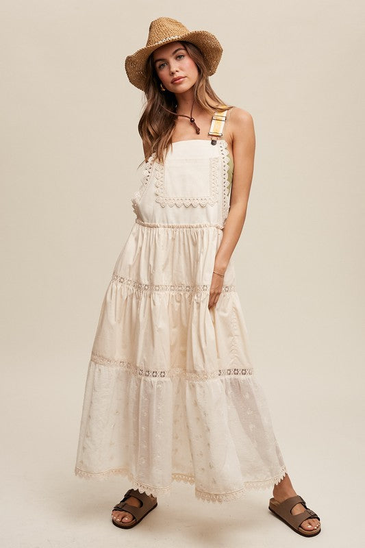 Laced and Tiered Romantic Overall Maxi Dress