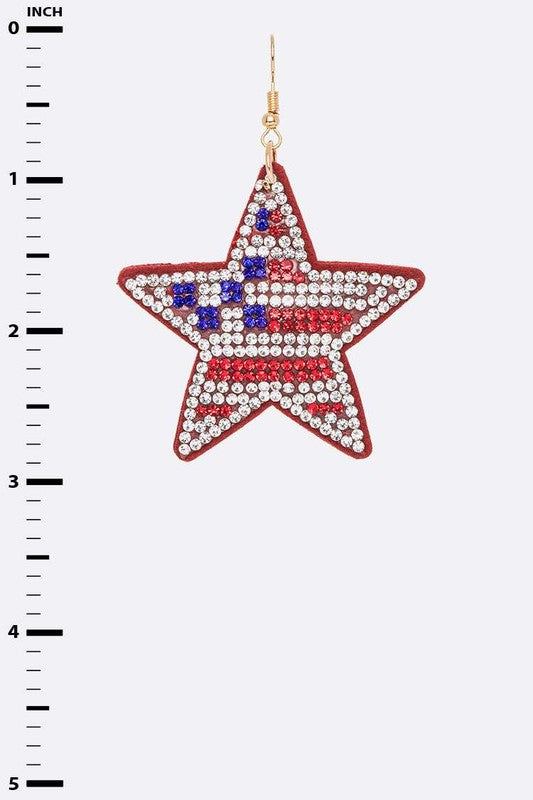 American Flag Print Rhinestone Star Earrings
