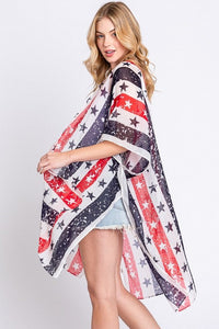 Distressed American Flag Mix Printed Light Kimono