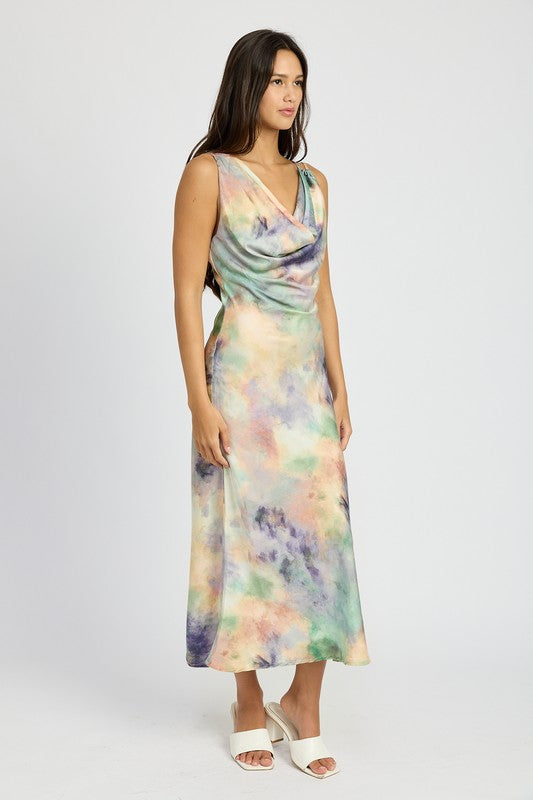 COWL NECK MIDI BIAS DRESS