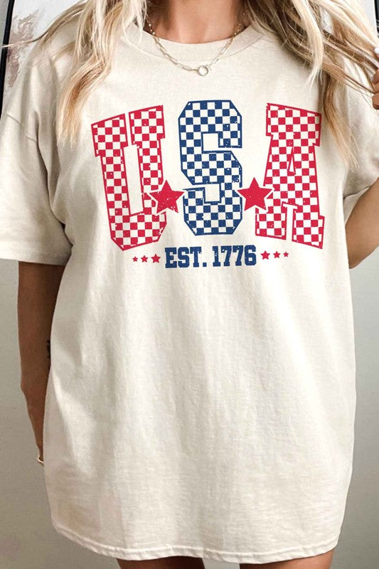 USA CHECKER OVERSIZED GRAPHIC TEE