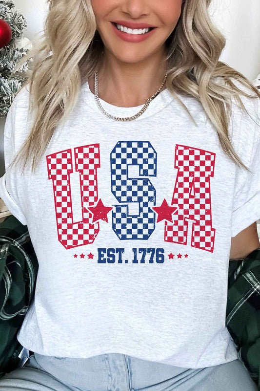 USA CHECKER OVERSIZED GRAPHIC TEE